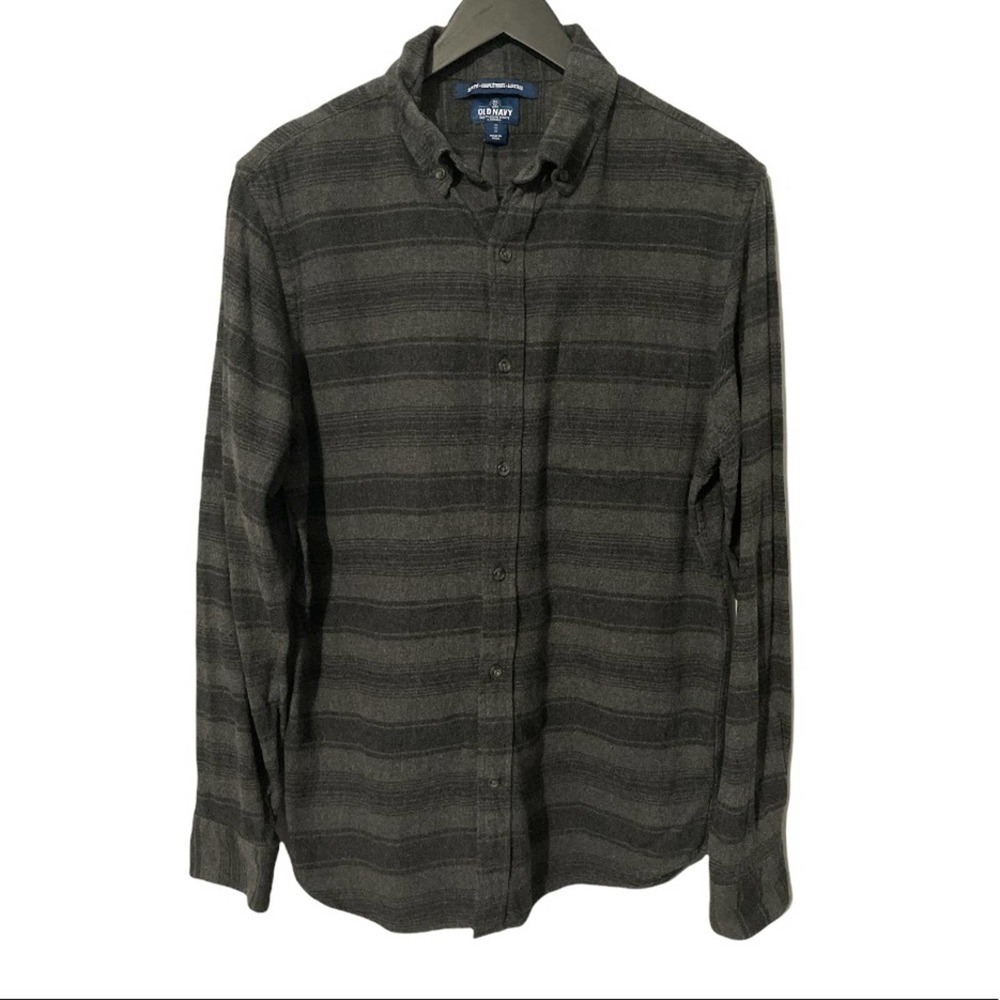 Old Navy Black & Gray Flannel Button Up Slim Fit Shirt, Medium
